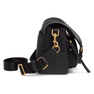 TORY BURCH Perry Nylon Crossbody in Black with Gold Logo Print