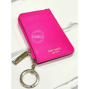 KATE SPADE Margaux Zip Card Holder with Key Chain in Shocking Magenta