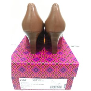 Tory Burch Claire 65mm Open Toe Wedge Calf Leather in Royal Tan - Size 7.5