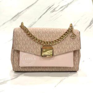 MICHAEL KORS Lita Medium Shoulder Bag in Signature Powder Blush Vanilla
