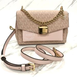 MICHAEL KORS Lita Medium Shoulder Bag in Signature Powder Blush Vanilla