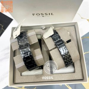 FOSSIL His and Her Wylie Three-Hand Black Stainless Steel Watch Box Set (BQ2471SET)