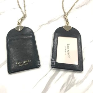 KATE SPADE Spencer ID Lanyard in Back Leather with Chain Strap