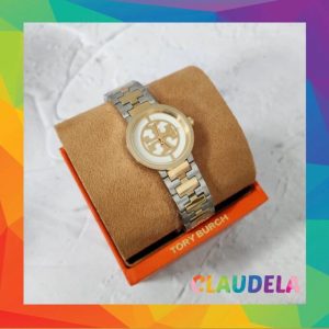 TORY BURCH Reva 2 Tone Gold/Silver with Ivory Dial Watch (TBW4016)