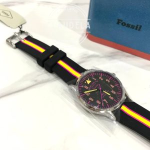 FOSSIL Forrester Three-Hand Striped Black Silicone Men’s Watch (FS5613)