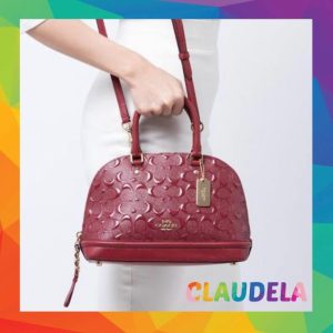 COACH Mini Sierra in Signature Debossed Patent Cherry Leather