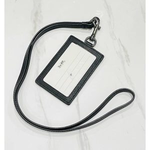COACH Men’s ID Lanyard in Black Leather with Black Hardware