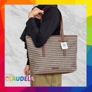 FOSSIL Felicity Tote in Brown Stripe Weave Multi