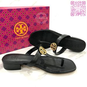 TORY BURCH Braided Benton Thong Sandal in Perfect Black/Rolled Brass