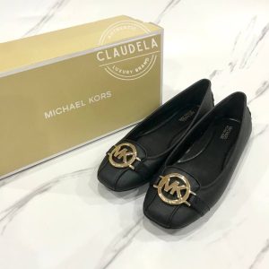 MICHAEL KORS Fulton Flat Shoes in Black Saffiano with Gold Logo