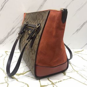 Coach Kleo Tote in Signature Khaki Terracotta Mix Suede