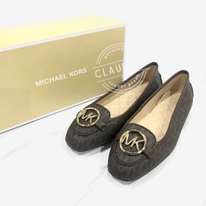 MICHAEL KORS Lillie Flat Shoes in Signature Brown with Gold Logo Limited Edition Product