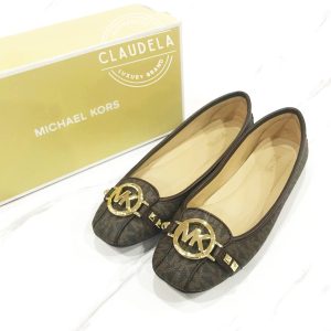 MICHAEL KORS Fulton Flat Shoes in Signature Brown with Gold Logo