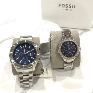 FOSSIL His and Her Multifunction Watch Set in Silver Stainless Steel (BQ2646SET)-Best Seller