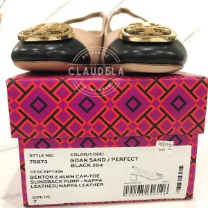 TORY BURCH Benton Cap Toe Slingback 45MM Pump Shoes in Goan Sand / Perfect Black