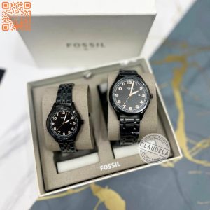 FOSSIL His and Her Wylie Three-Hand Black Stainless Steel Watch Box Set (BQ2471SET)