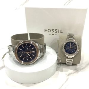 FOSSIL His and Her Multifunction Watch Set in Silver Stainless Steel (BQ2646SET)-Best Seller