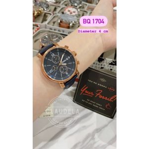 FOSSIL Men Rhett Chronograph Leather Strap Navy Gold (BQ1704)