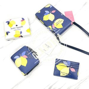 KATE SPADE Small Bifold L-Zip Wallet in Lemon Zest Blue Multi