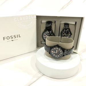 FOSSIL His and Her Wylie Three-Hand Black Stainless Steel Watch Box Set (BQ2471SET)