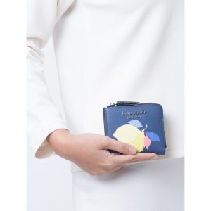 KATE SPADE Small Bifold L-Zip Wallet in Lemon Zest Blue Multi