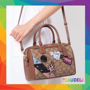 COACH x Keith Haring Mini Bennet Satchel in Signature Khaki Saddle with Patches