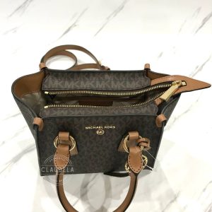 MICHAEL KORS Kris Small Logo Satchel Bag in Brown Acorn