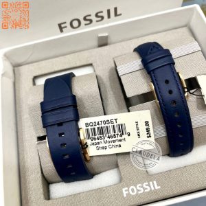FOSSIL His and Her Wylie Three-Hand Navy Leather Watch Box Set (BQ2470SET)-Best Seller