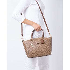 COACH Signature Prairie Satchel Bag in Khaki Saddle