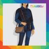 COACH Sutton Crossbody in Signature Tan Ink Light Peach / Blue