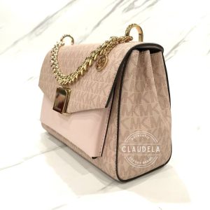 MICHAEL KORS Lita Medium Shoulder Bag in Signature Powder Blush Vanilla