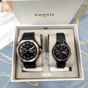 FOSSIL His and Her Multifunction Black Stainless Steel Watch (BQ2645SET)