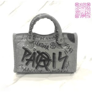 BALENCIAGA Classic Croc-embossed Nano in Grey with Graffiti
