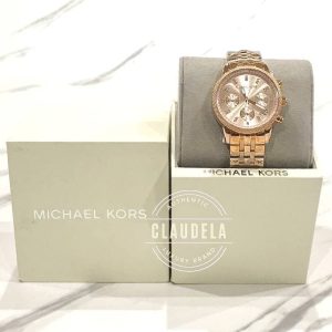 MICHAEL KORS Ritz Chronograph Rose Gold Dial Steel Ladies Watch (MK6077)