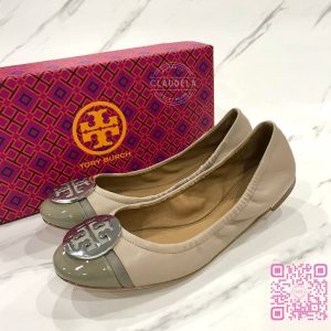 TORY BURCH Minnie Cap-Toe Ballet Shoes in Light Taupe / Grey Heron