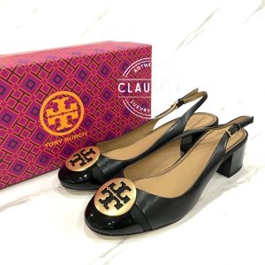 TORY BURCH Minnie Cap Toe Slingback 55MM Pump Shoes in Perfect Black