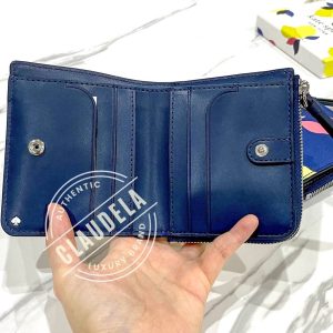 KATE SPADE Small Bifold L-Zip Wallet in Lemon Zest Blue Multi