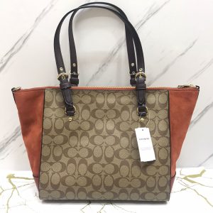 Coach Kleo Tote in Signature Khaki Terracotta Mix Suede