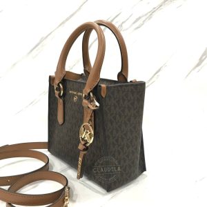 MICHAEL KORS Kris Small Logo Satchel Bag in Brown Acorn
