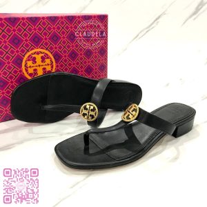 TORY BURCH Braided Benton Thong Sandal in Perfect Black/Rolled Brass
