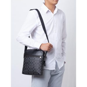 COACH Men Signature Houston Flight Bag in Charcoal Black