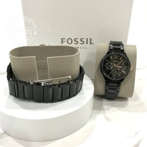 FOSSIL His and Her Multifunction Black Stainless Steel Watch (BQ2645SET)