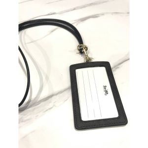 COACH ID Lanyard in Black Leather with Gold Hardware