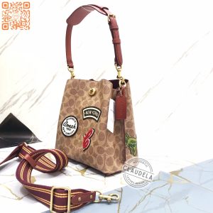 COACH Willow Bucket Bag Signature Patchwork Tan Rust