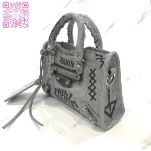 BALENCIAGA Classic Croc-embossed Nano in Grey with Graffiti