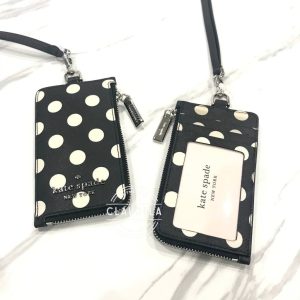 KATE SPADE Staci ID Lanyard in Picture Dot Black White Leather