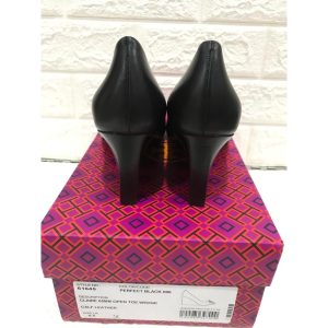 Tory Burch Claire 65mm Open Toe Wedge Calf Leather in Perfect Black - Size 6.5