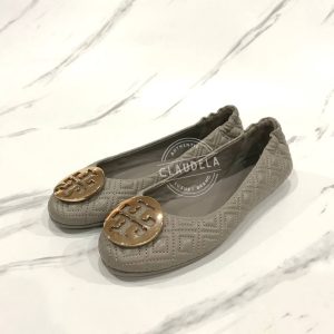 TORY BURCH Mini Travel Quilted Ballet Shoes in Dust Storm Gray
