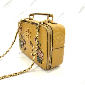TORY BURCH Britten Applique Small Top Handle Case in Golden Curry/Yellow