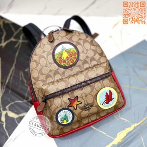COACH Backpack Medium Charlie Signature Woo Patchwork Khaki Multi